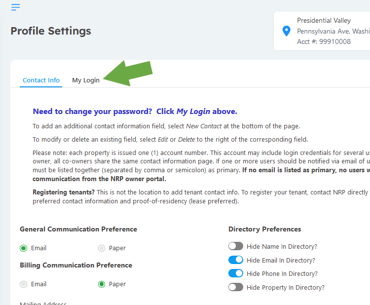 Change contact info & login