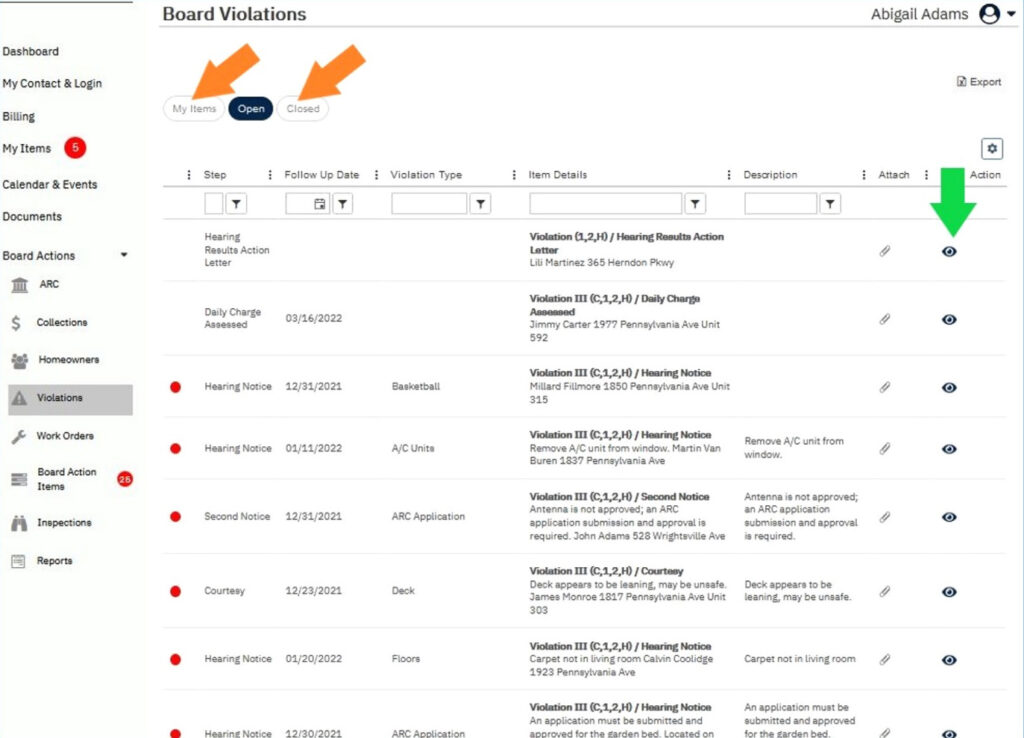 Board action items